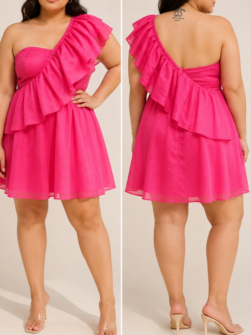 Anthropologie If By Sea One Shoulder Ruffle Hot Pink Sash Party Mini Dress